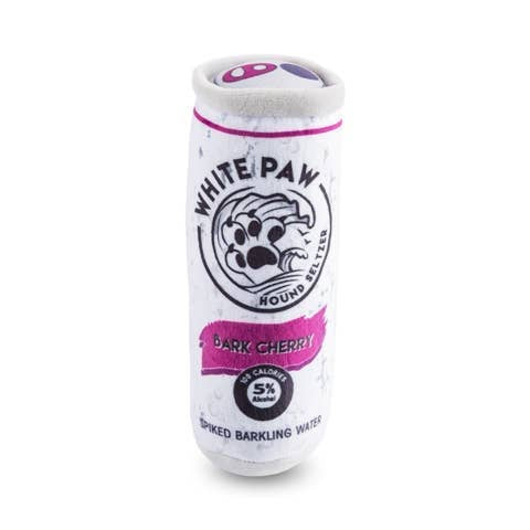 White Paw Bark Cherry Hound Seltzer Plush Squeaky Dog Toy