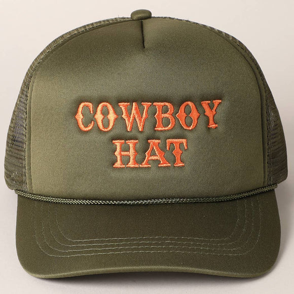 Cowboy Hat Embroidered Trucker Cap