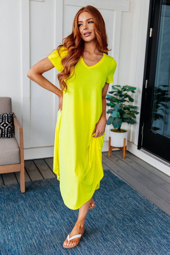 Dolman Sleeve Maxi Dress in Neon Yellow (Online Exclusive)