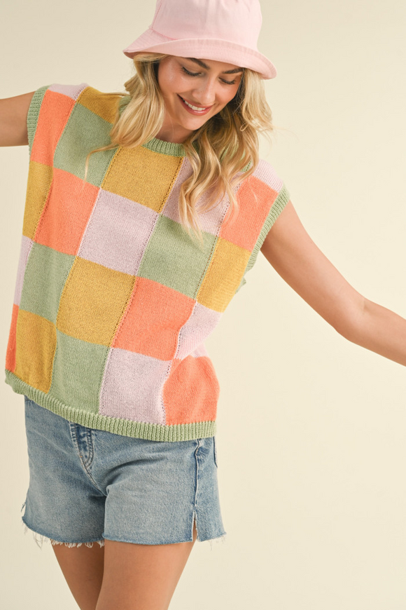 Checkered Sweater Vest Multicolor