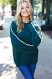 Fall Vibes Hunter Green Rib Knit Large Stitch Oversized Sweater