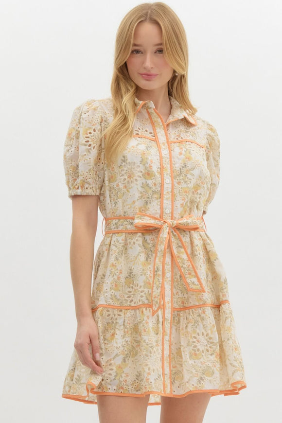 Spring Eyelet Belted Mini Dress